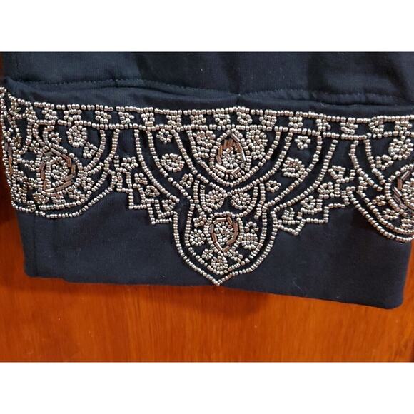 Love Sam Med Beaded Cuff Soft Knit Elastic Waist Pockets Drawstring Black Pants - Picture 7 of 10